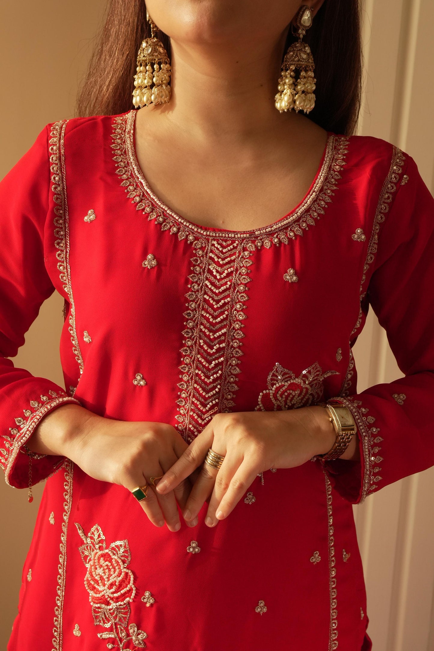 Elegant Fox Georgette Gharara Suit Set with Kurti Dupatta - Sequence Embroidery Beads, Fully Stitched