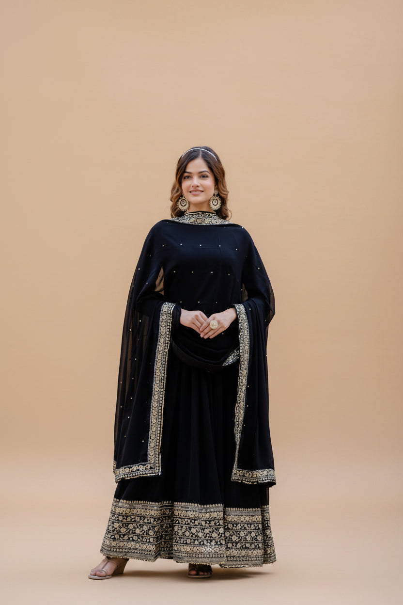 This Elegant Black Gown Features