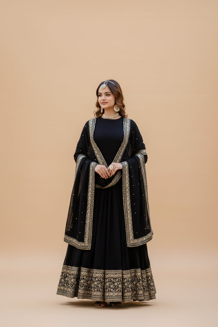 This Elegant Black Gown Features