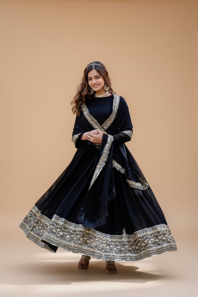 This Elegant Black Gown Features