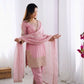 Heavy Embroidery Sequence Roman Glass Silk Top Palazzo Dupatta Set