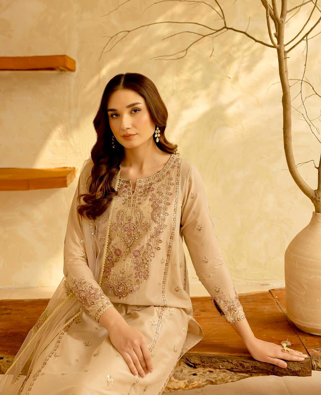 Designer Party Wear Heavy Roman Silk Top Bottom Butterfly Net Dupatta Set