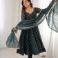 Elegant Designer Anarkali Suit Set Heavy Crunchy Silk Gown Bottom Dupatta