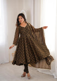 Elegant Designer Anarkali Suit Set Heavy Crunchy Silk Gown Bottom Dupatta