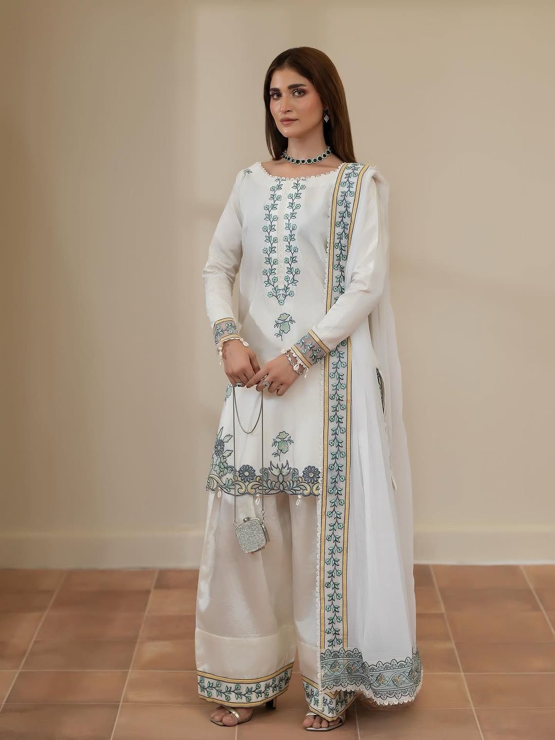 New Fancy Design Pakistani Collection Top - Farshi Salwar And Dupatta Set