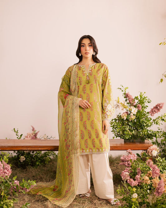 Designer Party Wear Heavy French Crepe Top with Farsi Salwar & Dupatta Set