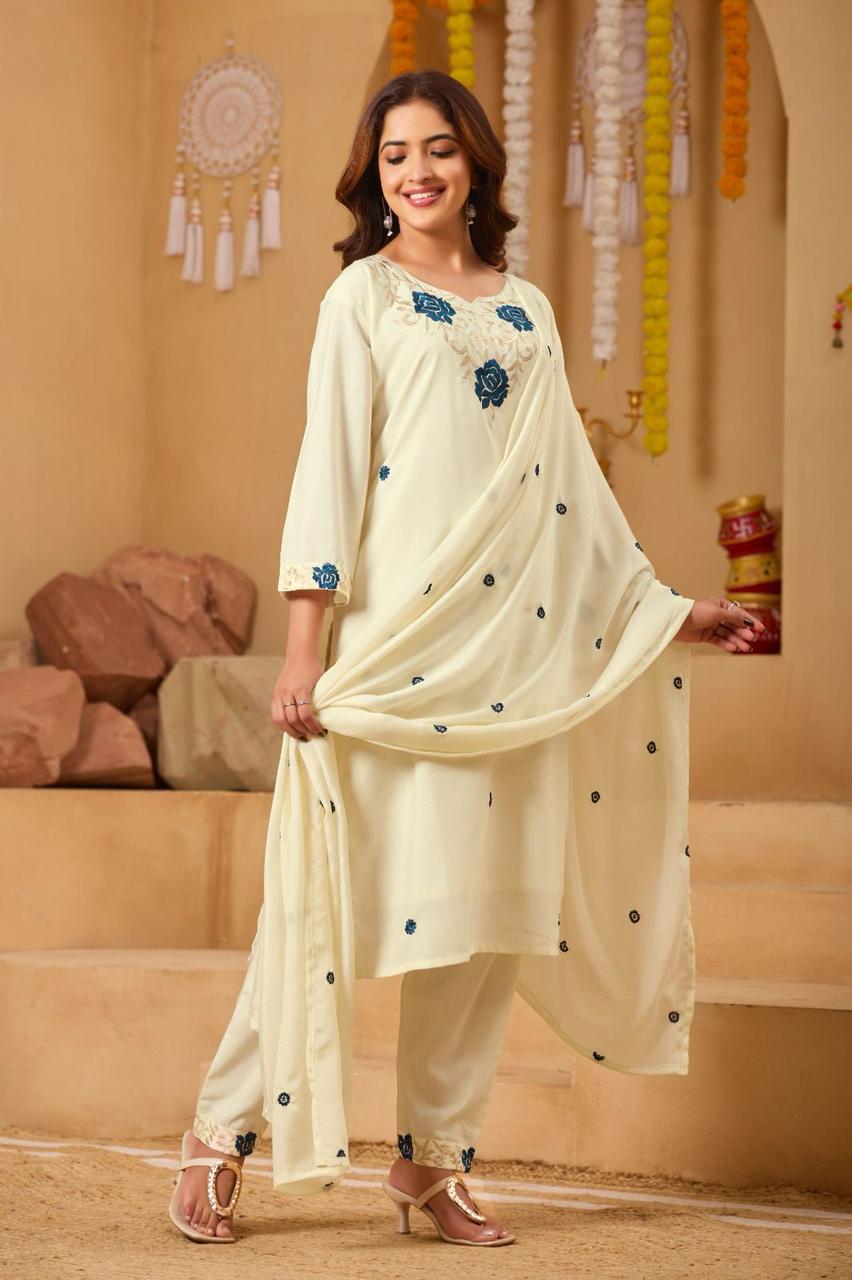 New Collection Launch – Pure Silky Slub Kurti with Pant & Heavy Chanderi Silk Dupatta