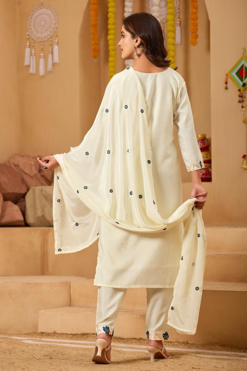 New Collection Launch – Pure Silky Slub Kurti with Pant & Heavy Chanderi Silk Dupatta