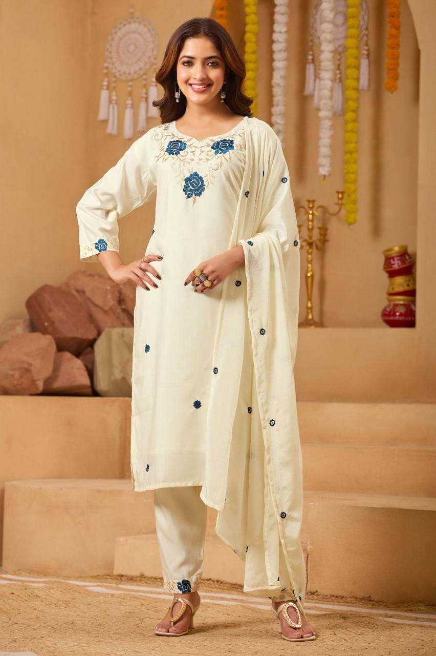 New Collection Launch – Pure Silky Slub Kurti with Pant & Heavy Chanderi Silk Dupatta