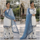Heavy Embroidery Sequins Riyon Cotton Top Palazzo Dupatta Set